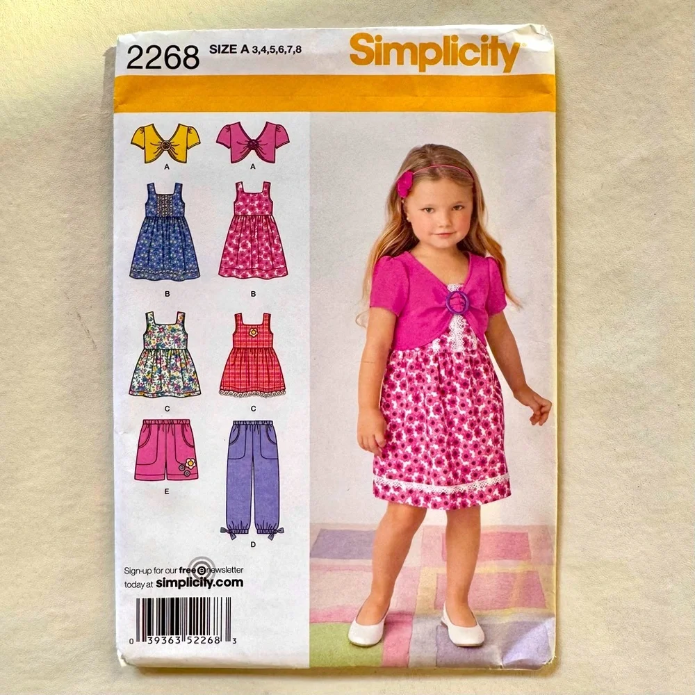 Simplicity 2268 Child’s Dress Top Pants Shorts Uncut Pattern (3,4,5,6,7,8)